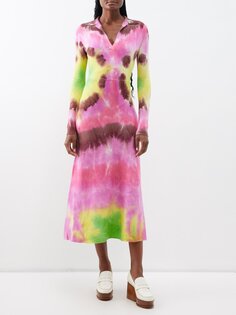 Платье миди из кашемира бериллового цвета с принтом тай-дай Gabriela Hearst, розовый