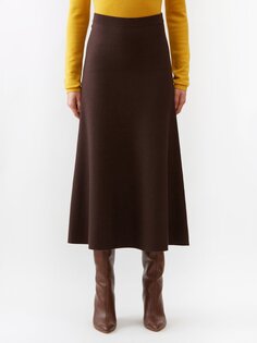 Трикотажная юбка а-силуэта из смесовой шерсти Gabriela Hearst, коричневый