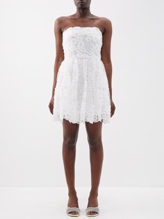 Кружевное мини-платье без бретелек с украшением Self-Portrait, белый