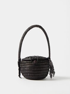 Круглая сумка canasta из рафии и пайеток Sensi Studio, черный