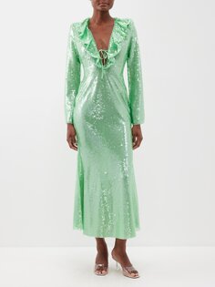 Платье с оборками и пайетками Self-Portrait, зеленый