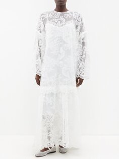 Платье макси оверсайз из цветочного кружева Simone Rocha, белый