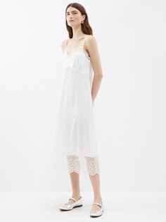 Платье-комбинация из крепдешина с кружевной отделкой Simone Rocha, белый