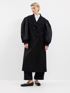 Валяное пальто с объемными рукавами из смесовой шерсти Simone Rocha, черный