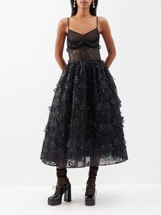 Платье миди из тюля с бантом и аппликацией Simone Rocha, черный