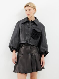 Укороченная кожаная куртка с карманами макраме Simone Rocha, черный