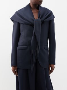 Однобортный пиджак из твила со съемным шарфом Simone Rocha, синий