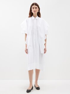 Платье-рубашка миди из хлопкового поплина с кружевной накладкой Simone Rocha, белый
