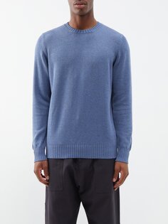 Трикотажный хлопковый свитер с круглым вырезом Ghiaia Cashmere, синий