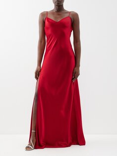 Атласное платье alexa с разрезами по бокам Staud, красный