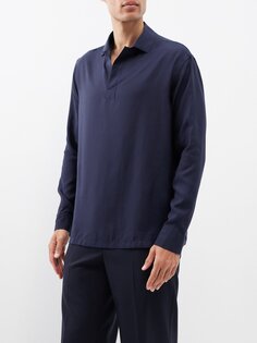 Рубашка-поло с открытым воротником из лиоцелла Giorgio Armani, синий