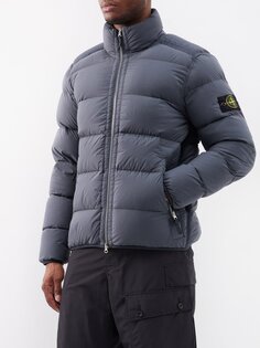 Стеганый пуховик с высоким воротником Stone Island, серый