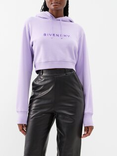 Укороченное худи из хлопкового джерси с вышитым объемным логотипом Givenchy, фиолетовый