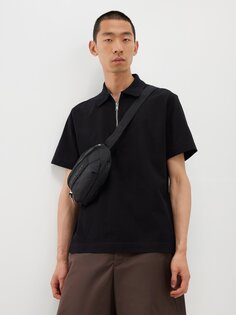 Рубашка-поло из хлопкового пике с молнией на четверть Givenchy, черный