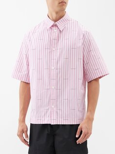 Хлопковая рубашка с короткими рукавами в полоску с логотипом Givenchy, розовый