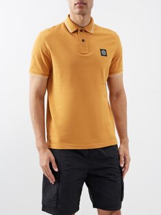 Рубашка-поло из хлопкового пике с нашивкой-логотипом Stone Island, оранжевый