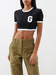 Укороченная футболка из хлопкового джерси с логотипом ringer Givenchy, черный
