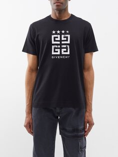 Хлопковая футболка с принтом 4g и звездами Givenchy, черный
