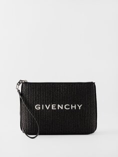 Клатч из искусственной рафии с вышивкой логотипа Givenchy, черный