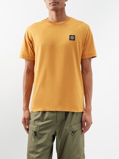 Рубашка из хлопкового джерси с нашивкой-логотипом Stone Island, оранжевый
