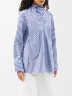 Полосатая хлопковая рубашка utah с воротником-шарфом Studio Nicholson, синий