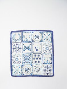 Набор из шести льняных салфеток azulejos с принтом плитки. Summerill &amp; Bishop, синий