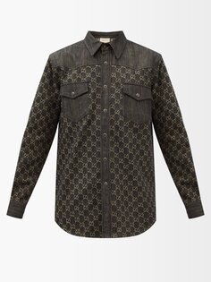 Жаккардовая джинсовая рубашка с логотипом gg Gucci, черный