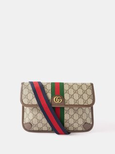 Сумка через плечо из холщовой ткани с узором web в полоску Gucci, бежевый