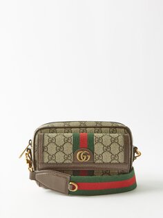 Мини-сумка через плечо ophidia из холщовой ткани с узором gg Gucci, бежевый