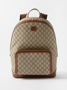 Парусиновый рюкзак gg supreme с кожаной отделкой Gucci, бежевый