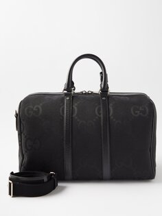 Холщовая дорожная сумка с жаккардовой кожей gg Gucci, черный