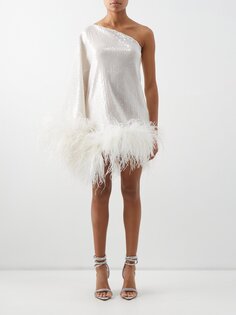 Платье мини piccolo disco на одно плечо, расшитое пайетками Taller Marmo, белый