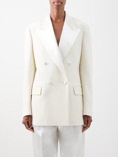 Двубортный пиджак из шерсти и баратеи Gucci, белый
