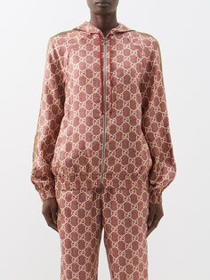 Шелковая куртка с капюшоном и жаккардовым узором gg Gucci, розовый