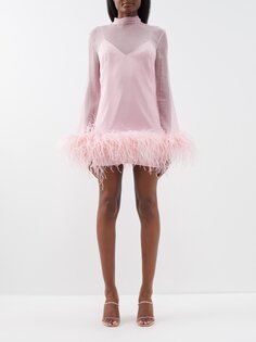 Шелковое мини-платье gina spirito с перьями Taller Marmo, розовый