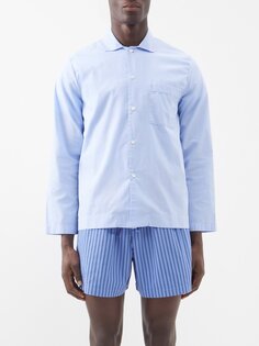 Пижамная рубашка из органического хлопка с накладными карманами Tekla, синий
