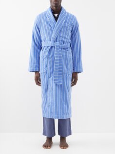 Полосатый халат из хлопчатобумажной махры Tekla, синий
