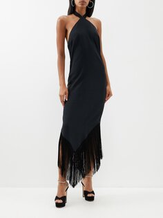 Платье nina с воротником-халтер и отделкой кисточками Taller Marmo, черный