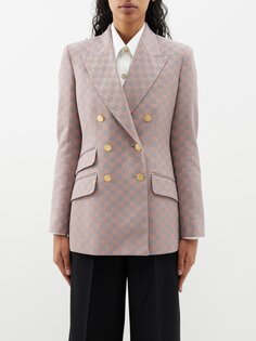 Двубортный пиджак из смесового хлопка с жаккардовым узором gg Gucci, серый
