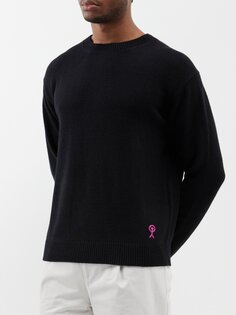 Кашемировый свитер с круглым вырезом и вышитым логотипом The Elder Statesman, черный