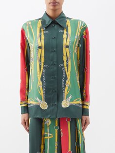 Рубашка из шелкового крепа с пуговицами gg Gucci, зеленый