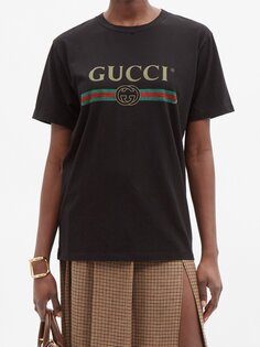 Хлопковая футболка с логотипом Gucci, черный