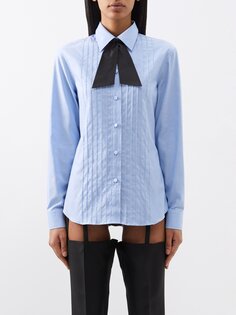 Хлопковая оксфордская рубашка с защипами и бантиком Gucci, синий