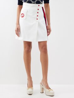 Мини-юбка из твила с вышитым логотипом Gucci, белый