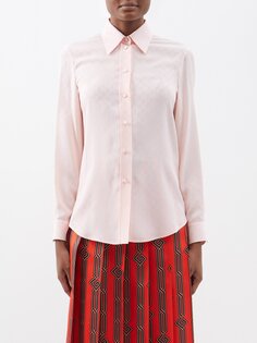 Рубашка из шелкового крепа с жаккардовым узором gg Gucci, розовый