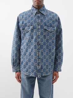 Джинсовая рубашка с узором gg-жаккард Gucci, синий