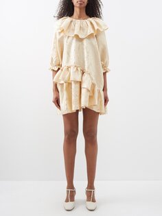 Платье мини из флорентийского переработанного жаккарда с цветочным принтом The Meaning Well, бежевый
