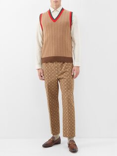 Жилет-свитер светло-коричневого цвета в рубчик с полосками Gucci, бежевый