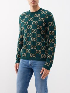 Жаккардовый шерстяной свитер gg supreme Gucci, зеленый