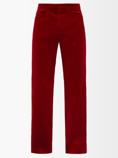 Расклешенные костюмные брюки из хлопкового бархата Gucci, красный